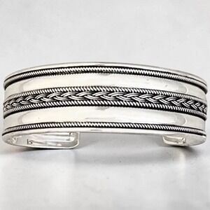 BA Suarti Sterling Silver Open Cuff Bracelet Bali Braided Rope Wide 21.8g